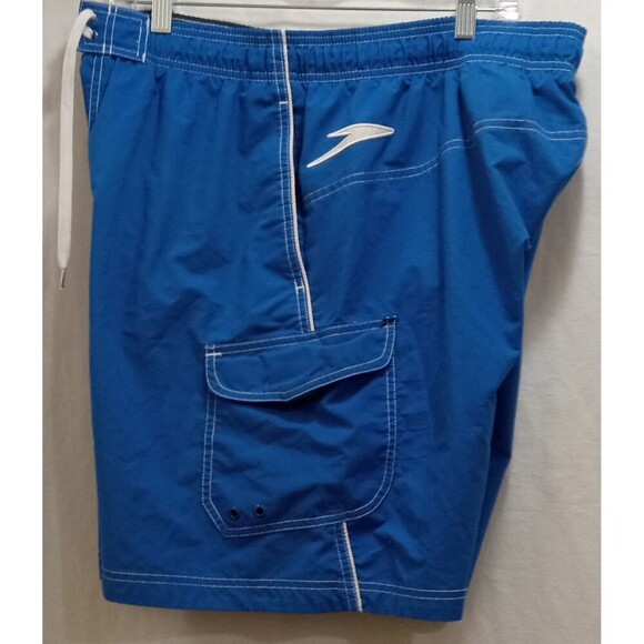 Speedo Men's Sz Large Blue Cargo Pocket Mesh Lined Swim Trunks Drawstring EUC - Picture 1 of 4